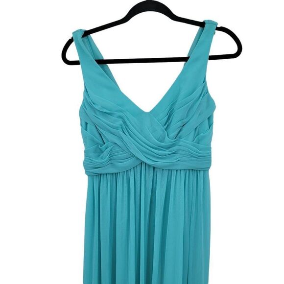 David's Bridal Dress Formal Sleeveless Draped Back Flowy Maxi Aqua Blue Sz 8 - Picture 7 of 11
